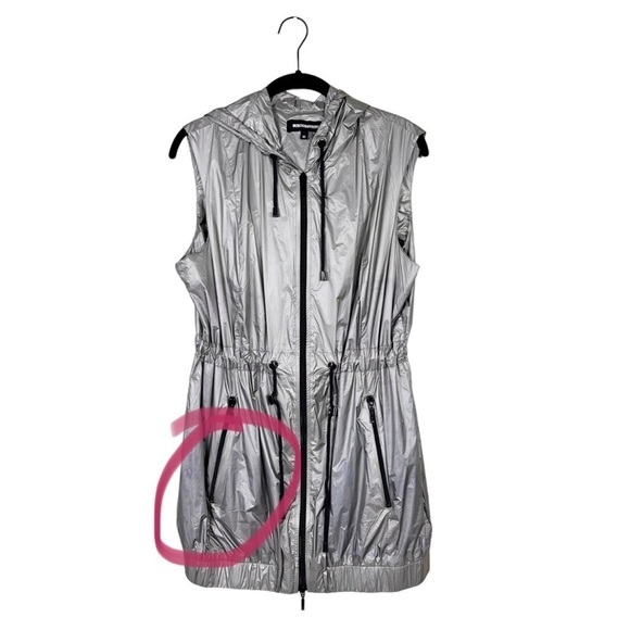 Anatomie Mela Silver Metallic Windbreaker Vest Hooded Zip Front Size M - Picture 5 of 9